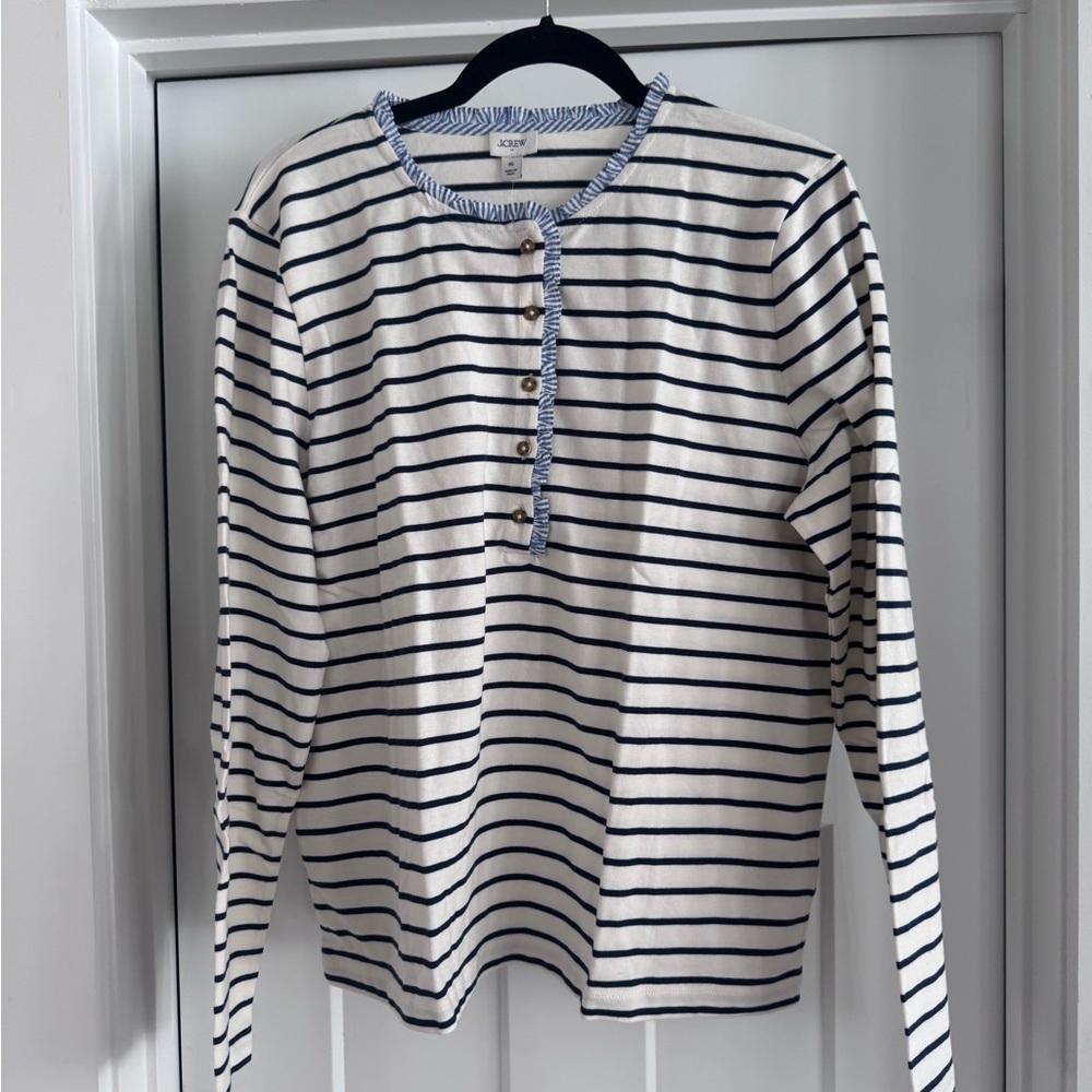 J. Crew Navy and White Striped Henley